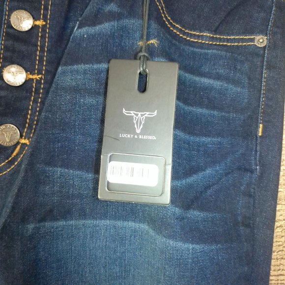 lucky and Blessed jeans NWT size 14 never worn dark blue jeans ripped knees unfi - Picture 3 of 6